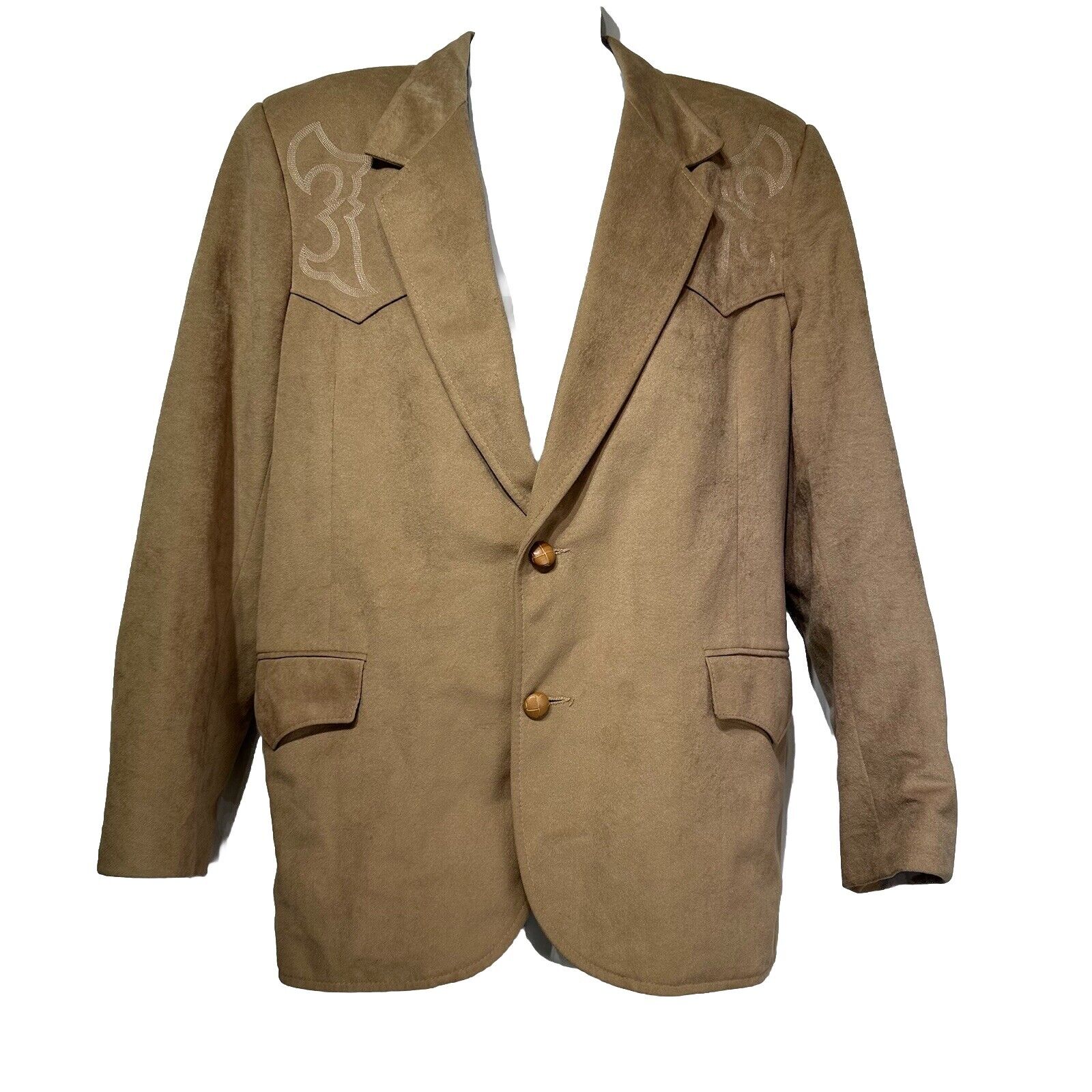 Vintage Pioneer Wear Jacket Mens 48 Western Blazer USA Dacron Brown Embroidered