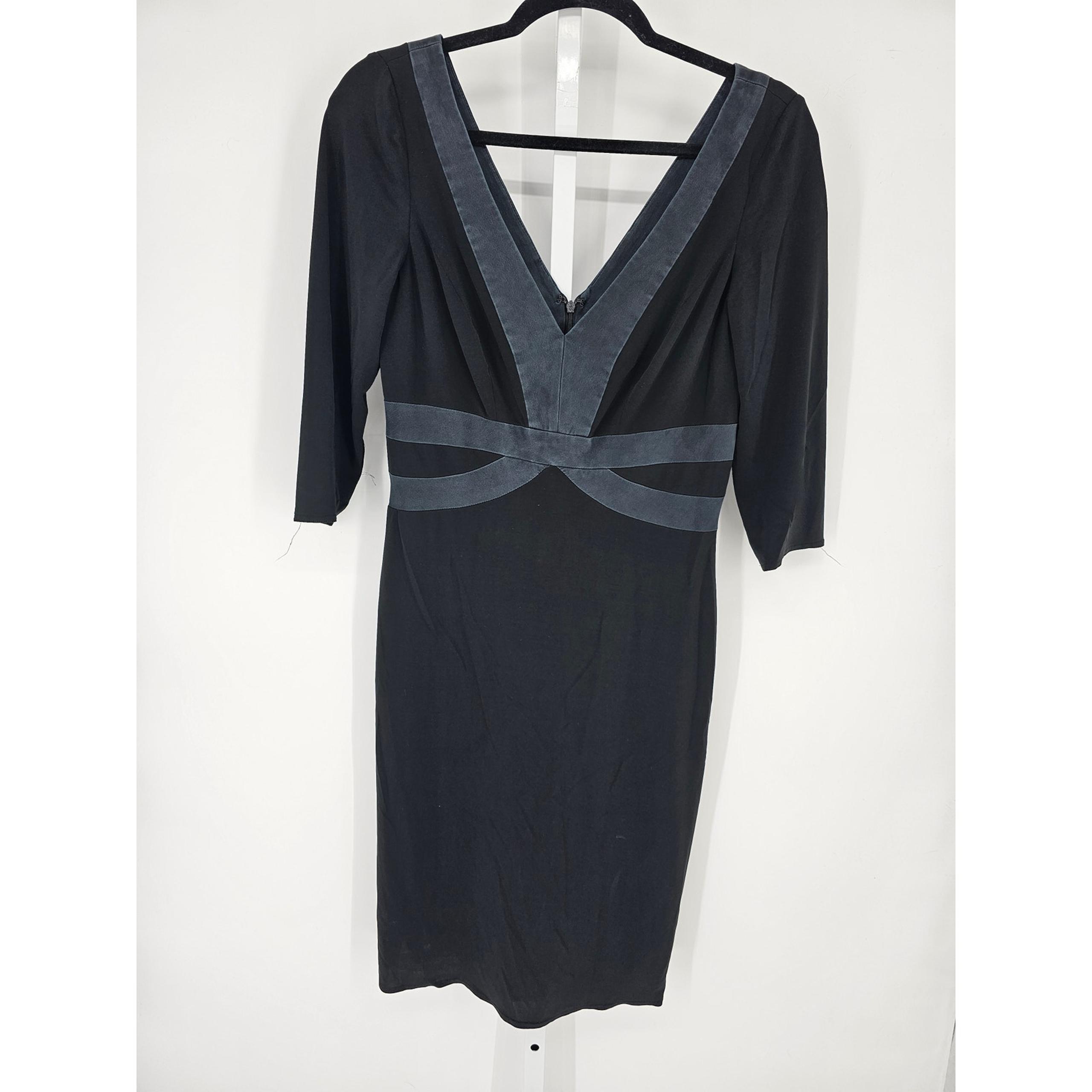 Kay Unger Women's 1/2 Sleeve V-neck Back Zip Midi Dress Size 8 Suede Trim