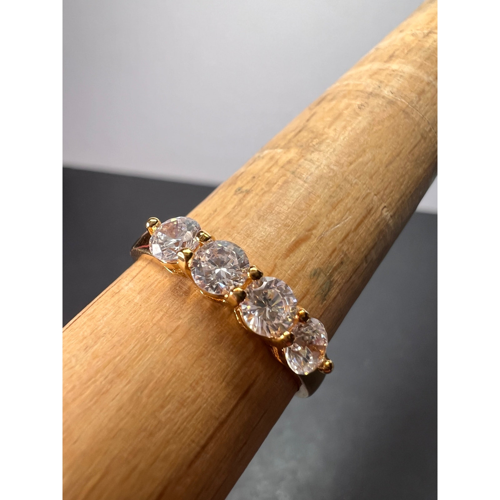CZ four stone 18k gold over sterling band ring size 9
