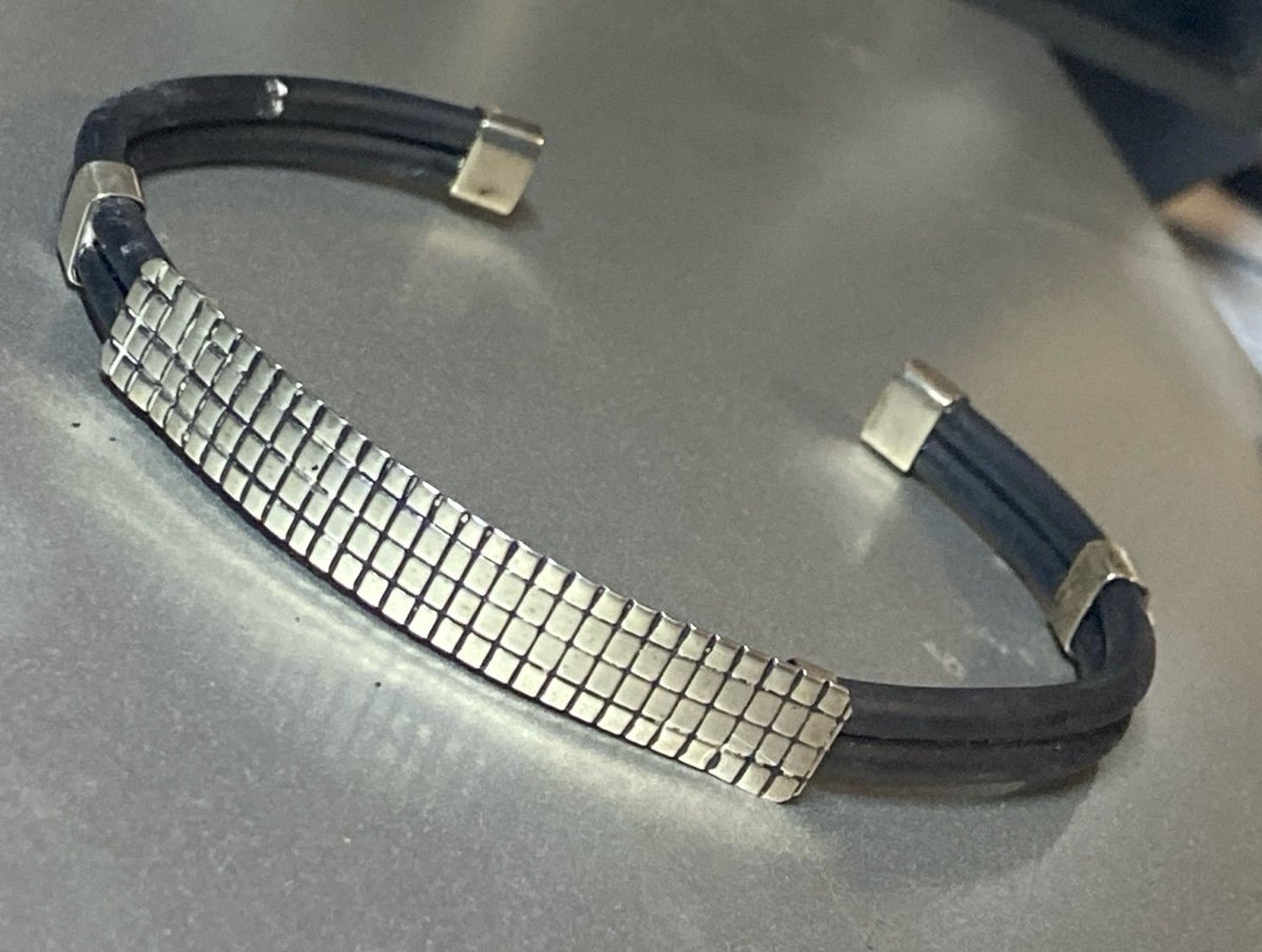 . 925 Sterling Silver & Rubber Bracelet