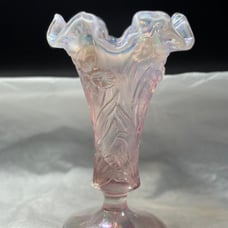 FENTON Glass OPALESCENT Pink Ruffled Edge Vase 7 1/2 Tall VINTAGE RARE