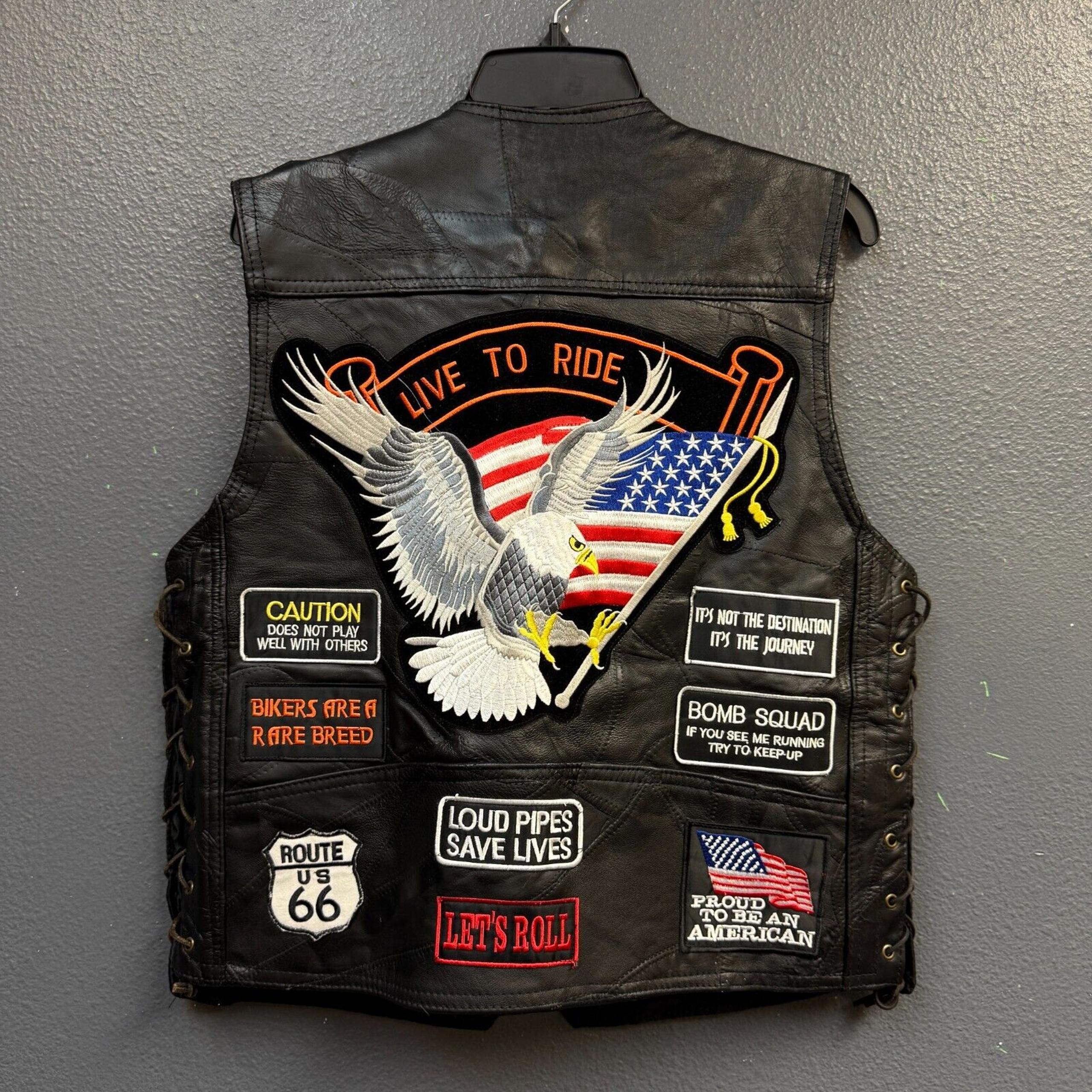 Diamond Plate M men’s Genuine Buffalo Leather black vest motorcycle biker