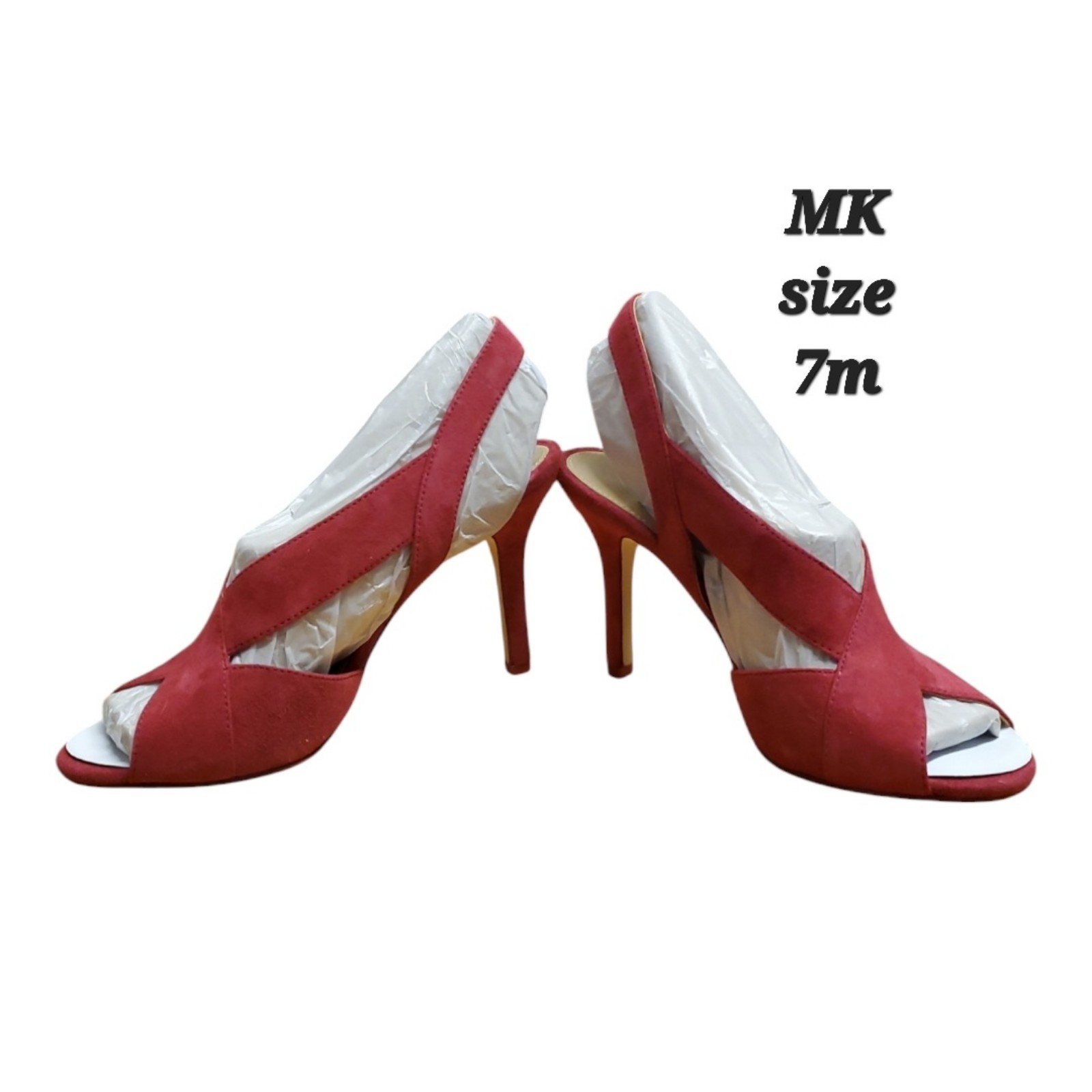 Michael Kors Becky 7M Sangria Red Suede Peep Stilettos Party Cross Sandals NWOB