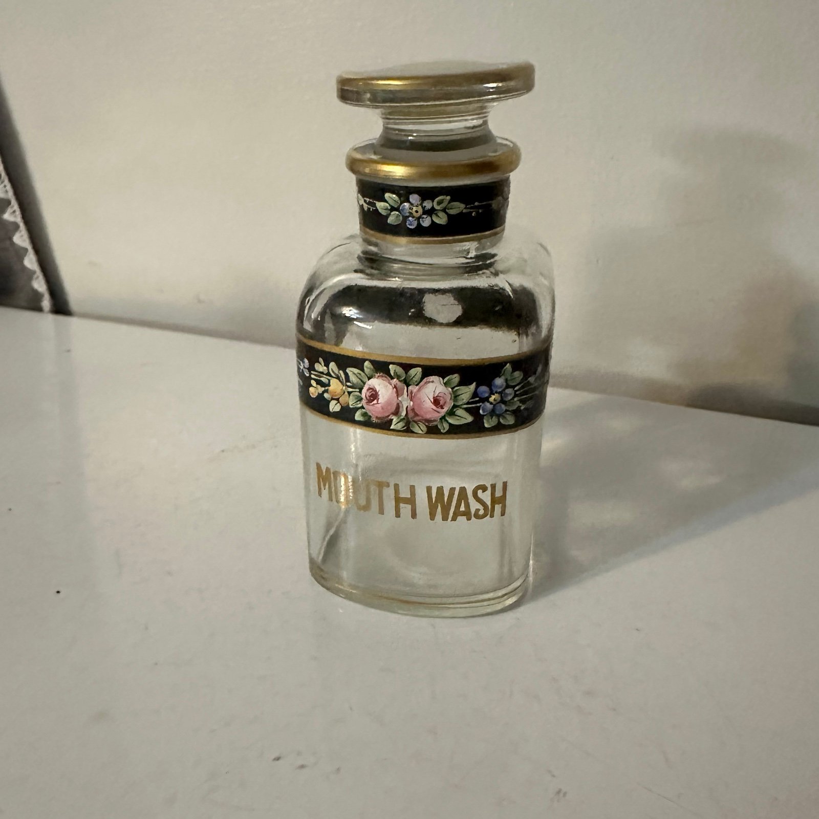 Antique Drug Store / Vanity Square Glass Apothecary Jar Hand Lotion Hand Painted