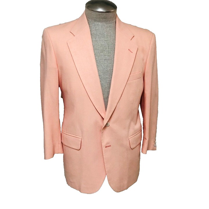 Linen Lites Peach Sport Coat Blazer Men 40 Singl Brst Lined Flap Pkts Singl Vent