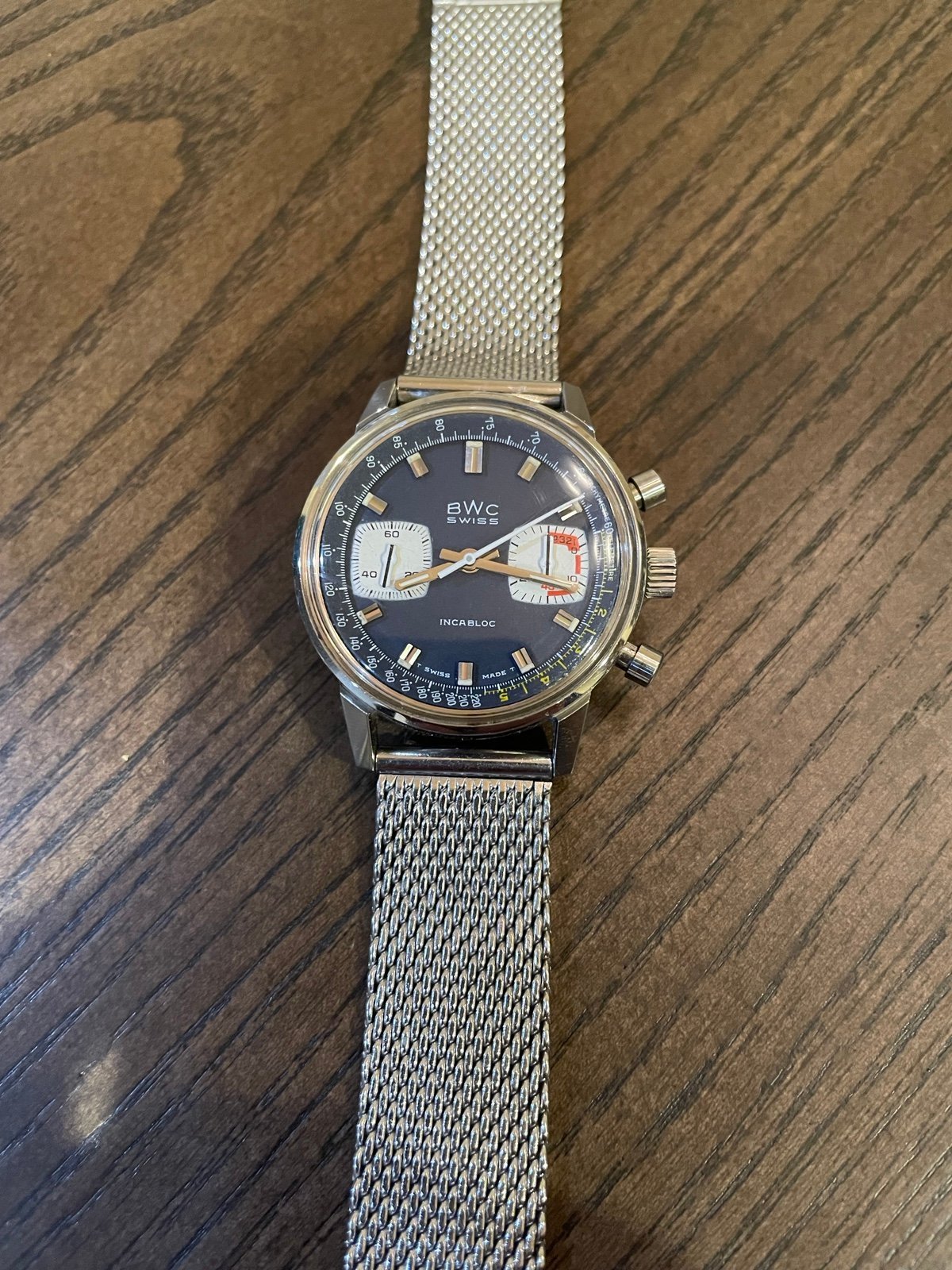 Vintage manual BWC Chronograph bicompax watch