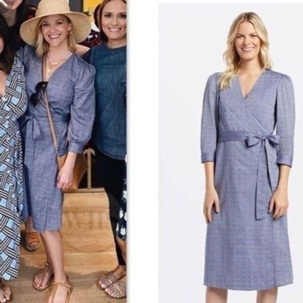 Draper James Embroidered Dot Chambray Wrap Dress 6