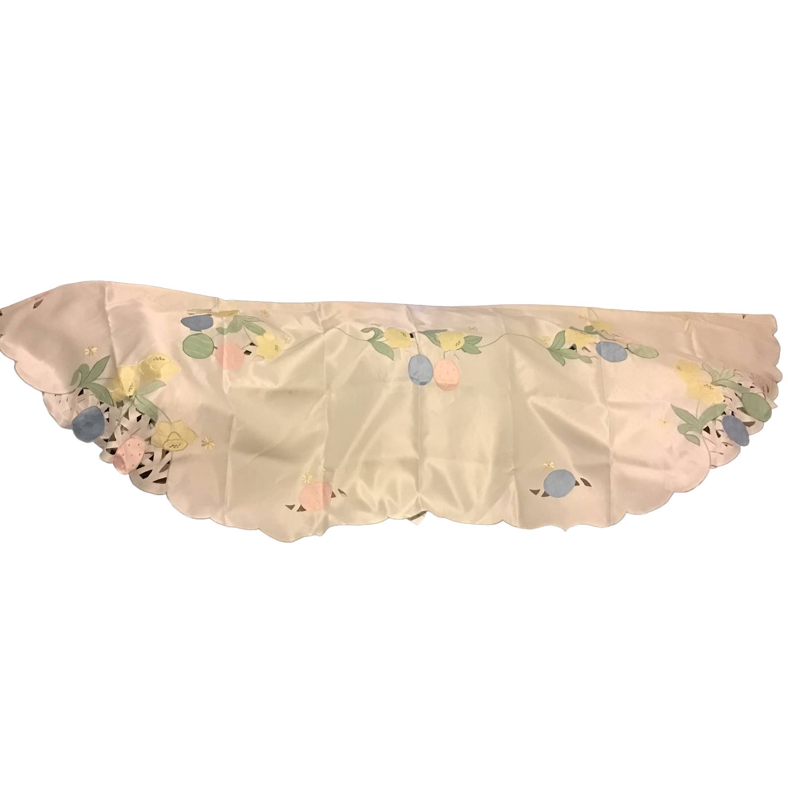 Vintage Satin Tablecloth Oblong with Appliqué Flowers. Size 60 X 42