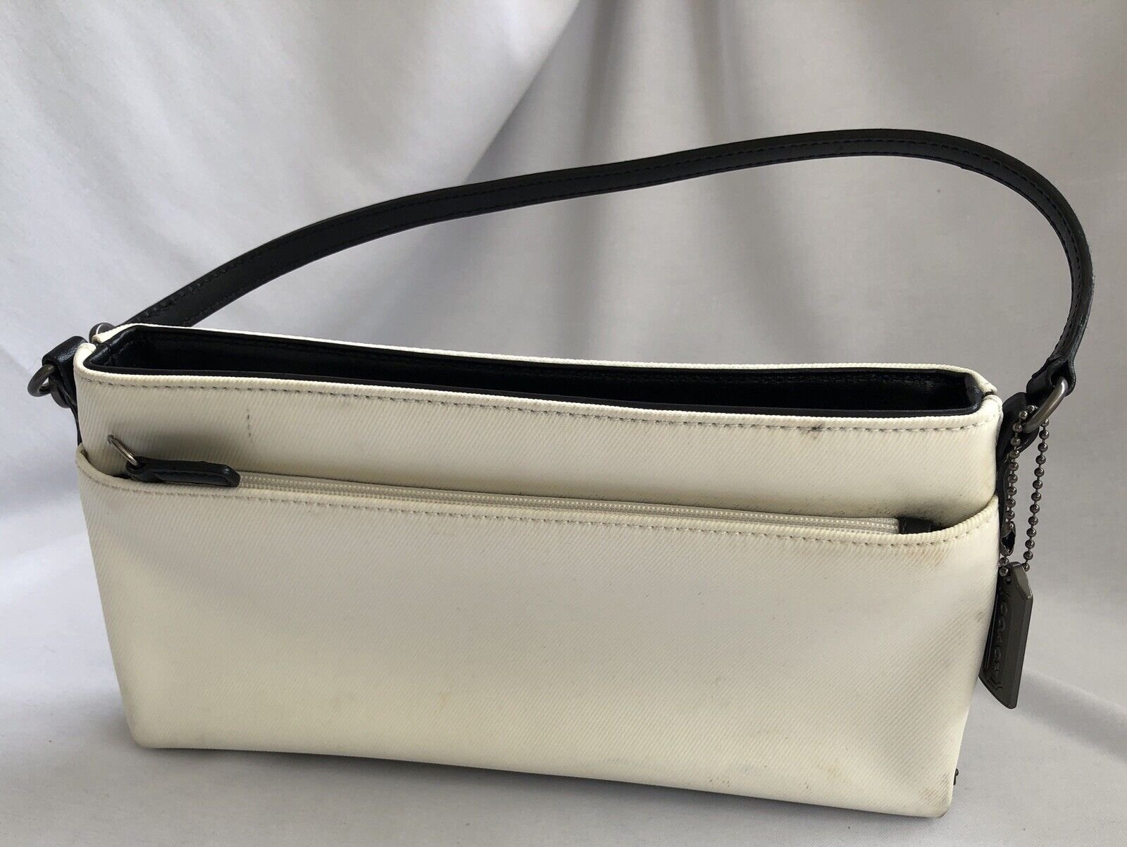 COACH MERCER Ivory Black Twill Demi Pouchette Clutch Bag Purse M2J-7407 COA