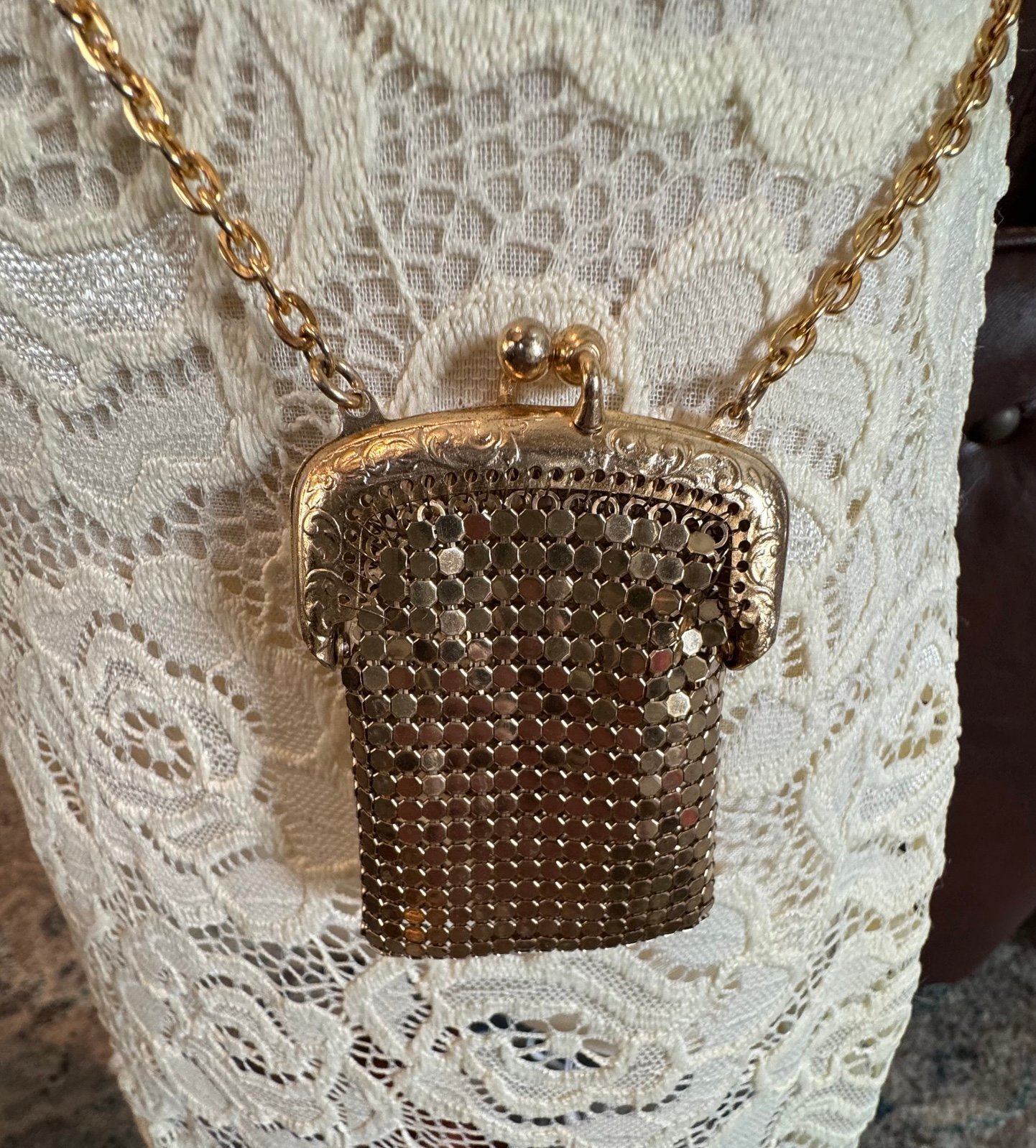 Vintage Chatelaine Metal Mesh Coin Purse, Mini Trinket Pill/Coin Purse,Crossbody