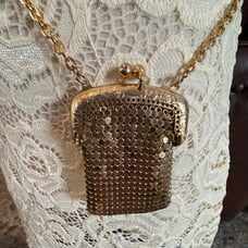 Vintage Chatelaine Metal Mesh Coin Purse, Mini Crossbody Pill/Coin Purse