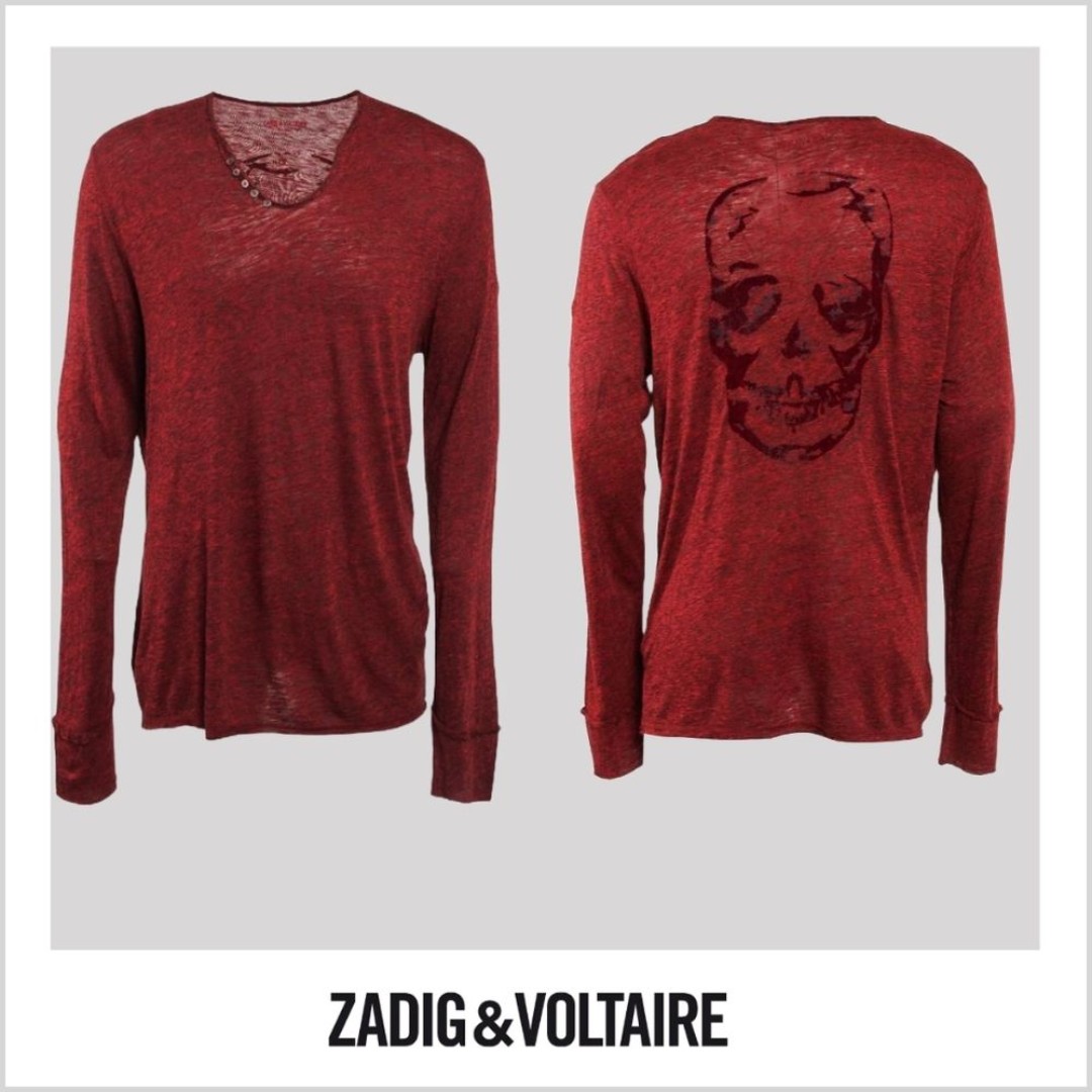 Zadig & Voltaire Men's Red Monastir Skull Print Jersey T-Shirt S