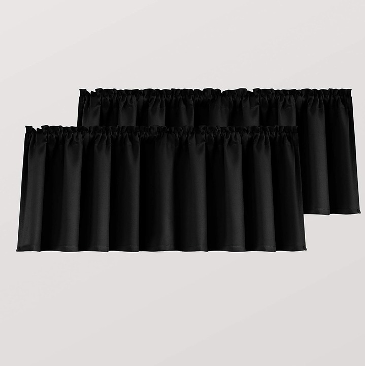 Black Valances for Windows Set 2 Pack Light Blocking Short 18 Inch Length