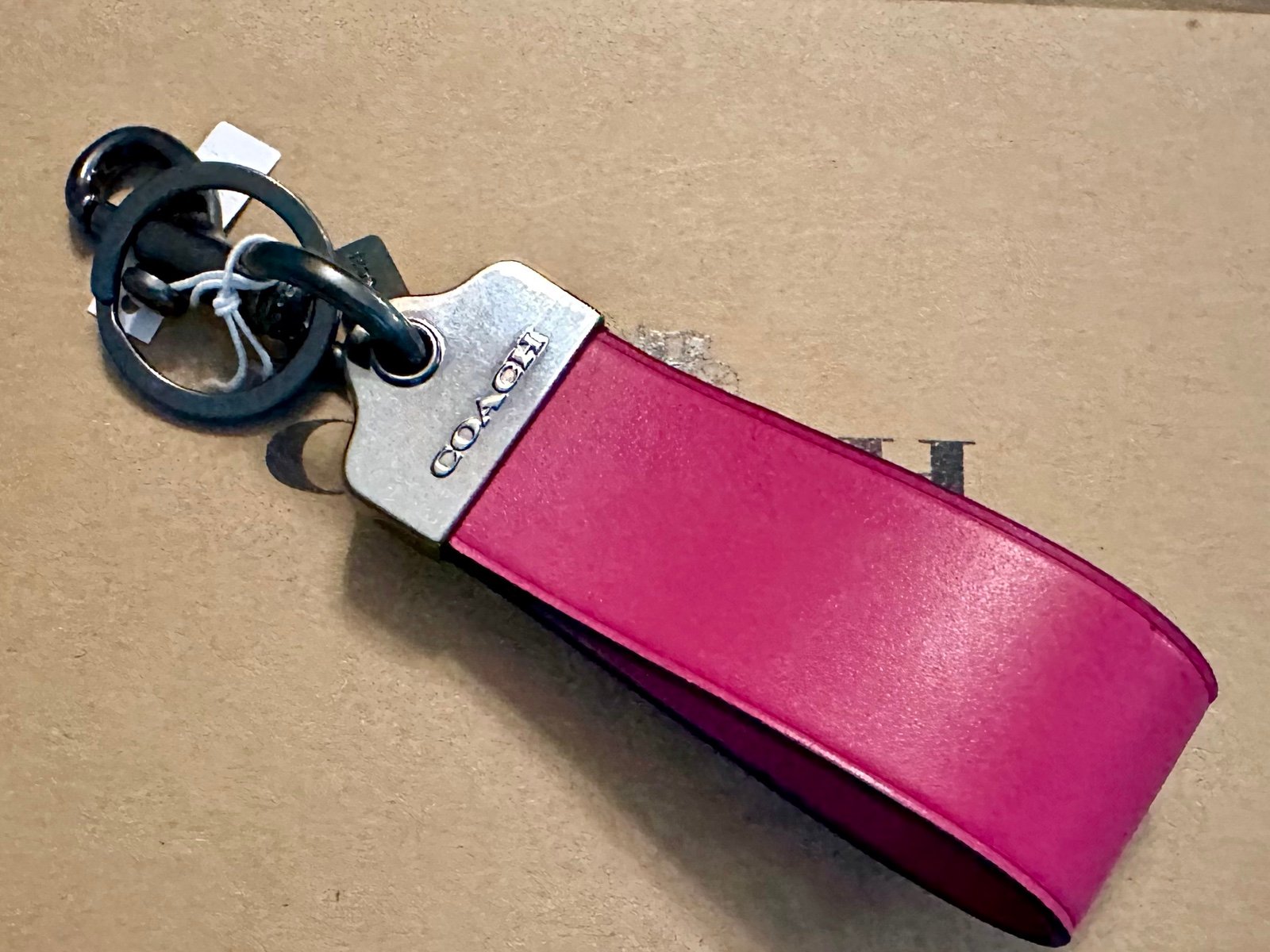 Coach Pink Leather Loop Keychain Fob Bag Charm