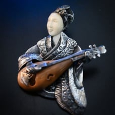 Zealandia Geisha Jewelry - Ancient Ivory Geisha Sterling Silver Necklace/ Pin