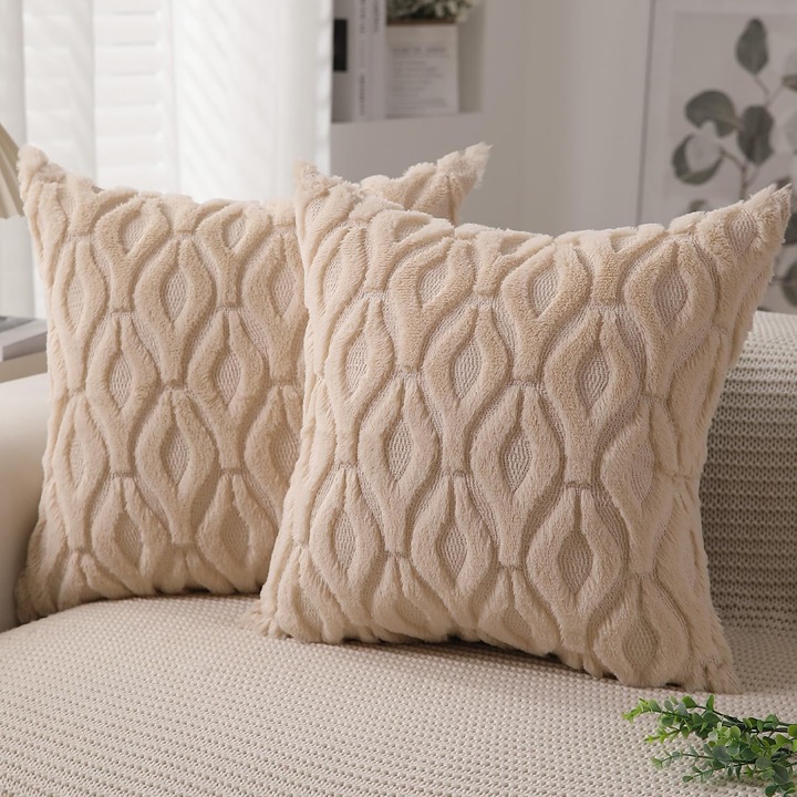 Boho Throw Pillow Covers 18 x 18 Set of 2 Beige Decorative Pillowcase
