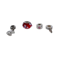 Lot of 4 Charms: Pandora Palm Tree, Chamilia Swarovski Clip, Red Glass, Mother
