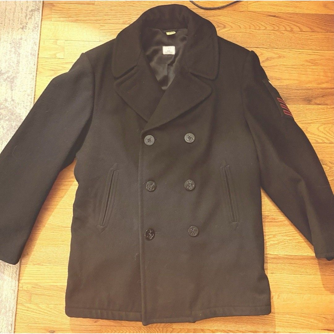 Vintage US Navy Peacoat Mens 42R Black Double Breasted Outdoor Military Jacket *