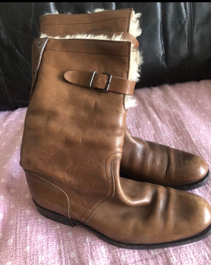 Men’s authentic Gucci brown boots fur leather size 9