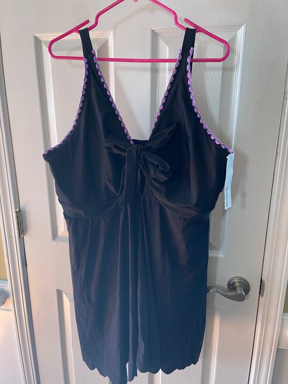 NWT Black swim dress pink & blue scallop embroidery adjustable strap SZ26/4X see