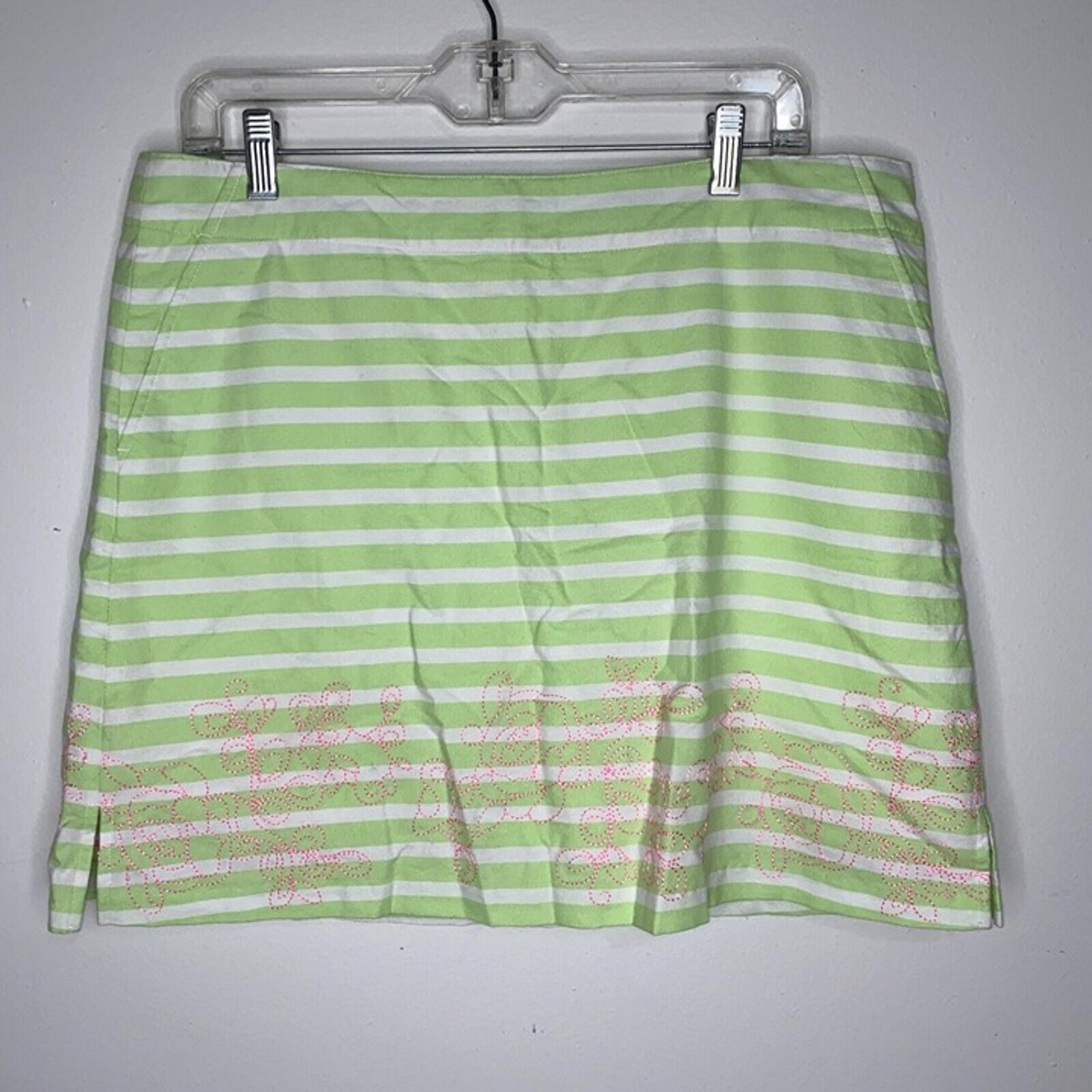 New Golf Skort Women's 12 Green WHite Striped Skirt Pink Embroidered - Lady Hagen