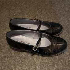 HARUTA Black Enamel Mary Jane Shoes, One-Strap Shoes