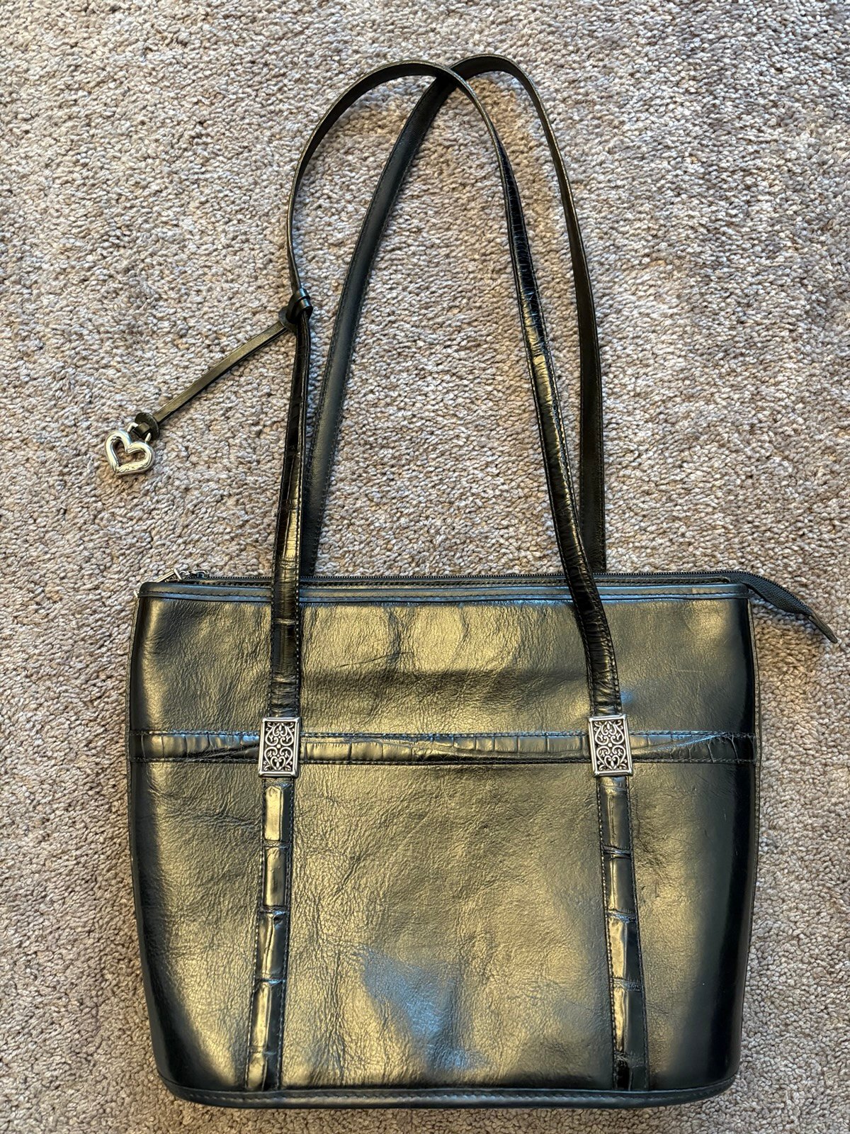 Brighton Berkeley Black Leather & Silver Shoulder Bag