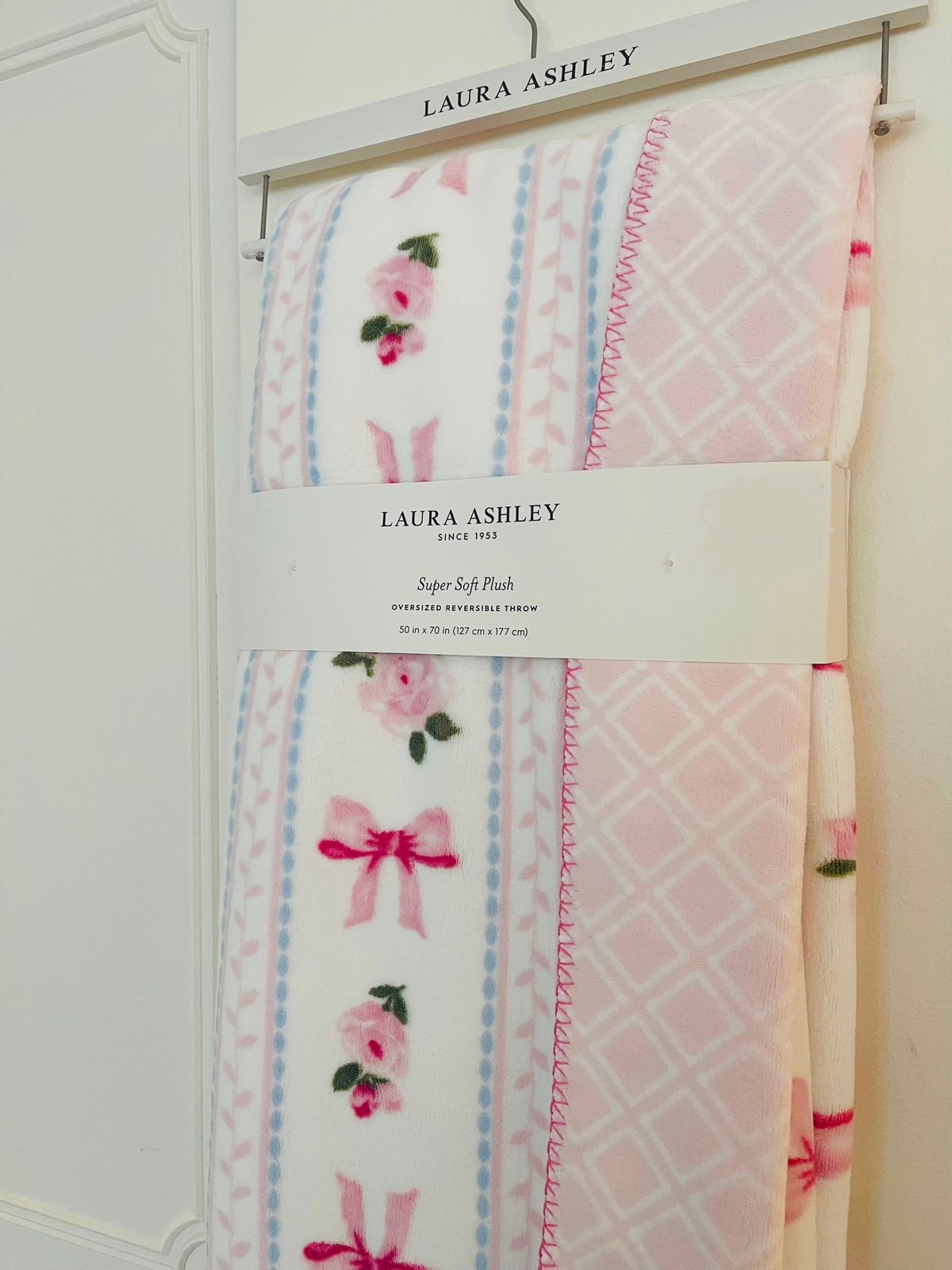 Laura Ashley Pink Bows Floral Coquette Throw Blanket