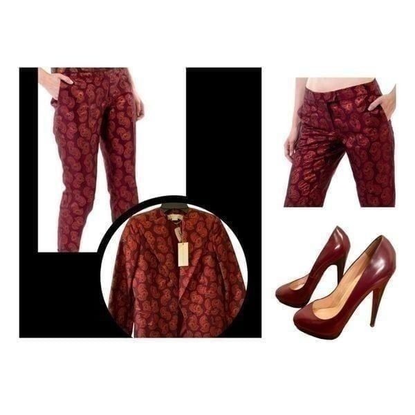 Stella McCartney Womens Red Mid Rise Printed Ankle Length Trouser Pants Size 42