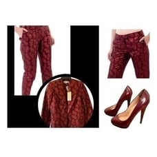 Stella McCartney Womens Red Mid Rise Printed Ankle Length Trouser Pants Size 42