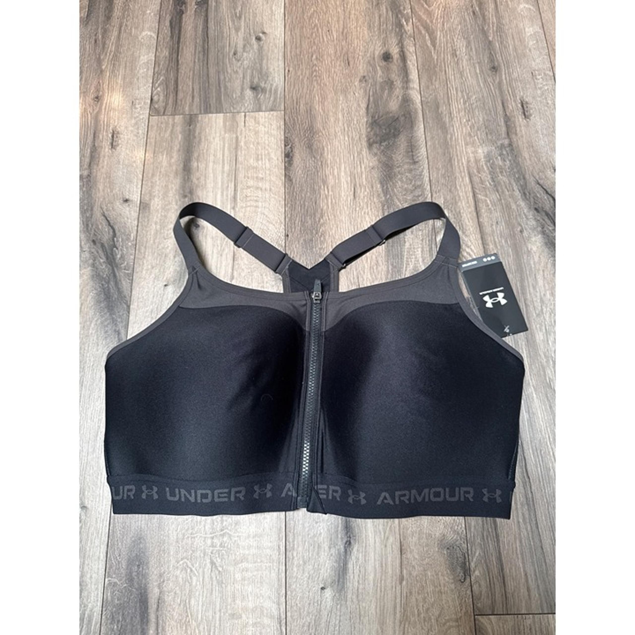 Under Armour High Crossback Support Zip Front Sports Bra 44DDD Black #2 Polyeste