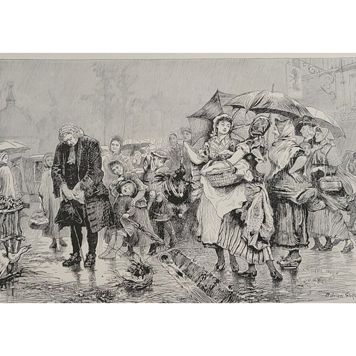 DR. SAMUEL JOHNSON PENANCE BY STANDING IN THE RAIN by Adrian Stokes 1894 Print