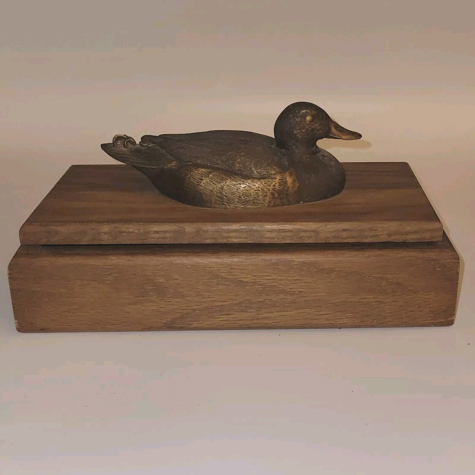 Genuine OZARK MD GROWN HARVEST OAK NATIVE WOOD TRINKET JEWELRY BOX W/LID Duck