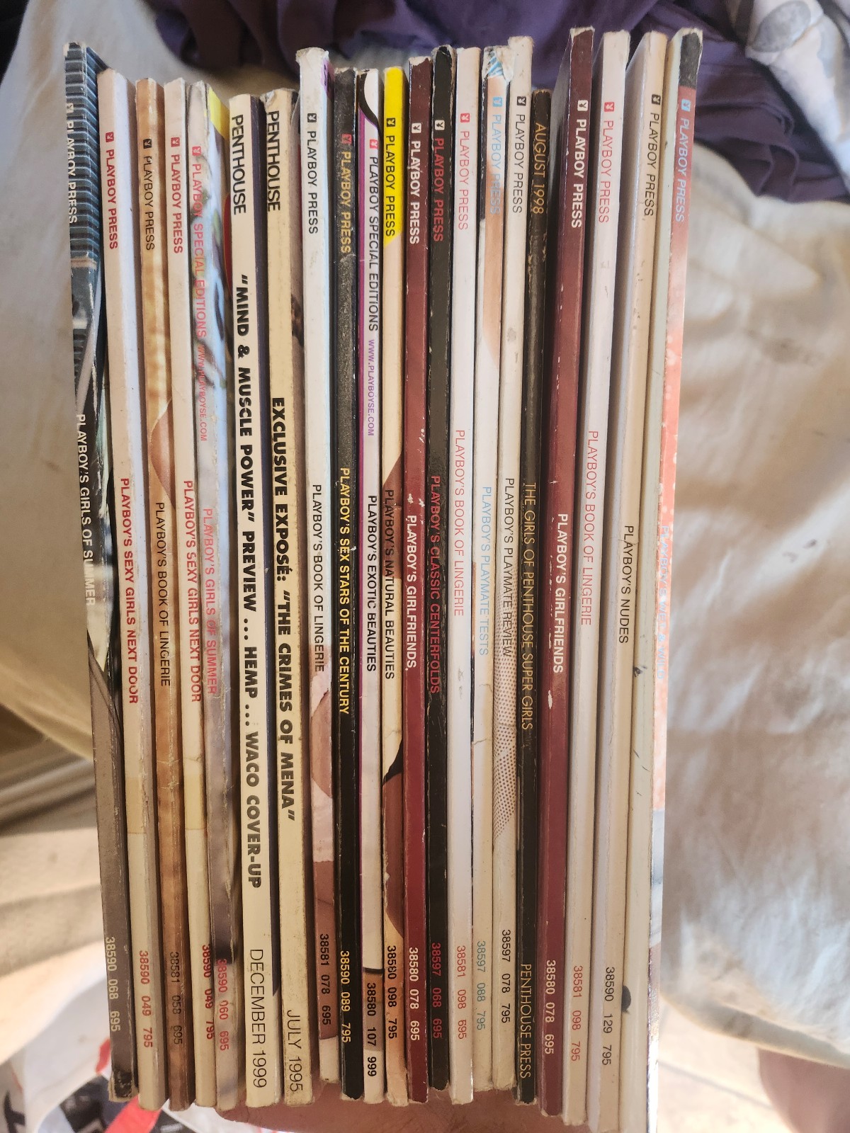 21 older penthouse and playboy magazines.