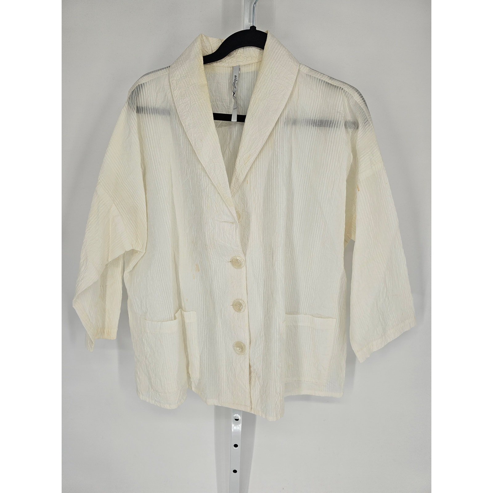Blanque Women's White Striped 3/4 Sleeve Three-Button Blazer Size 1X