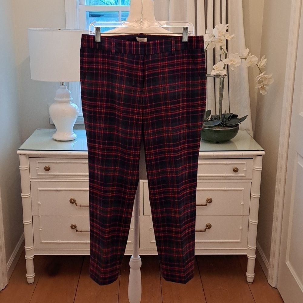 NWT J.Crew Womens Cameron Wool Blend Red Tartan Plaid Lined Ankle Pants Sz.8