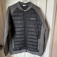 Columbia Men's Black and Gray bomber Jacket cotton sleeve puffer core coat Large