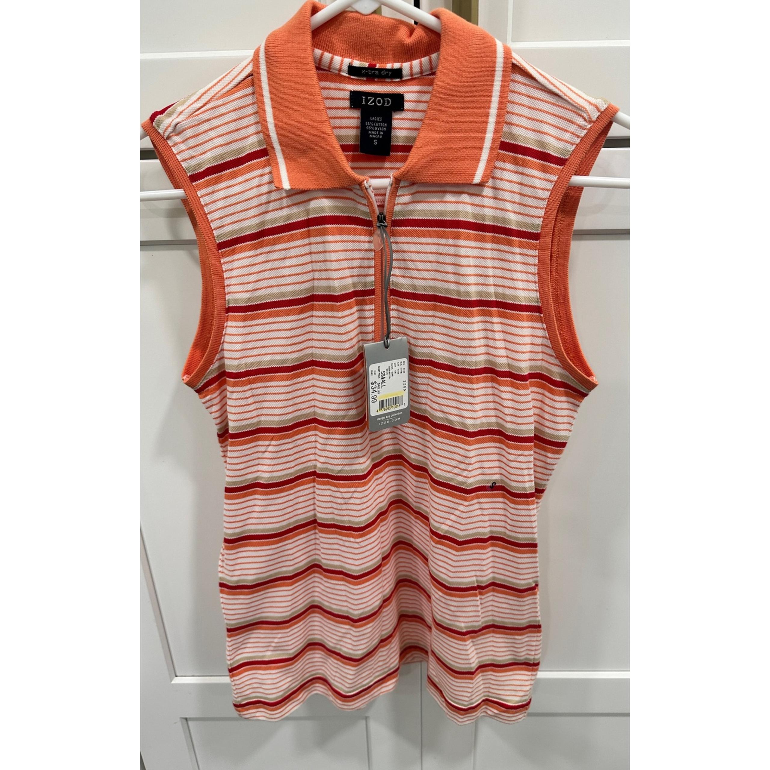 IZOD Striped Sleeveless Golf Polo Shirt Zip Up Front Collared Top Small