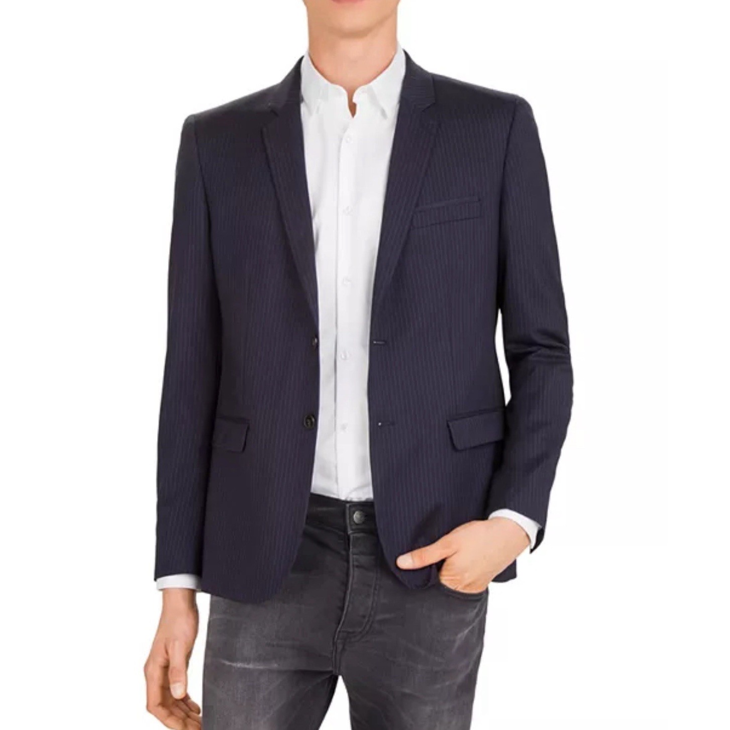 The Kooples Woolen Lines Suit Jacket Blazer 598 BRAND NEW Navy Slim Fit Size 42