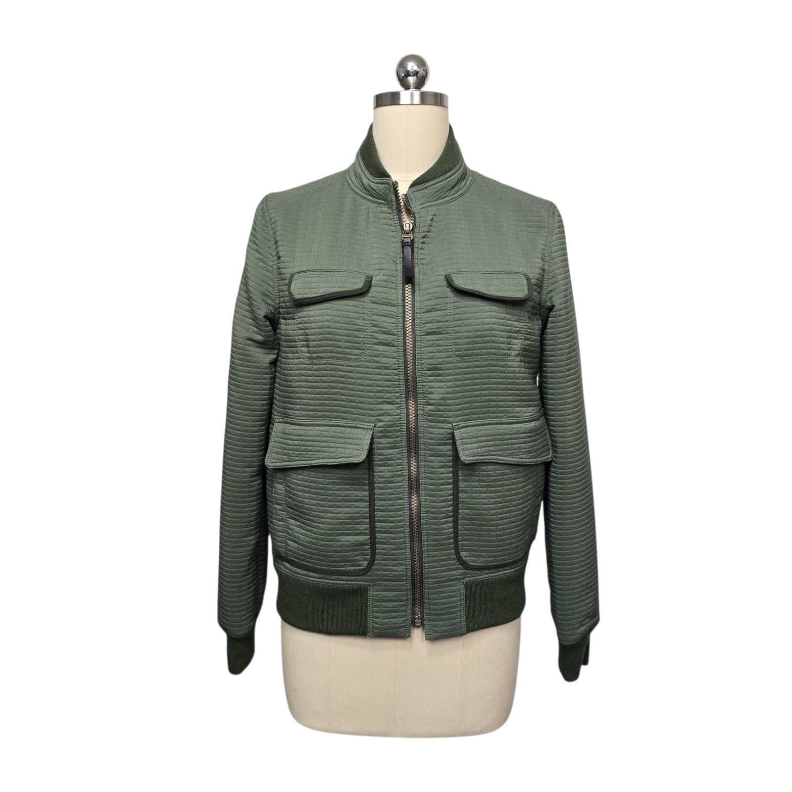 Prana Womens Quilted Bomber Jacket Green Full Zip Casual Outdoor Size Small