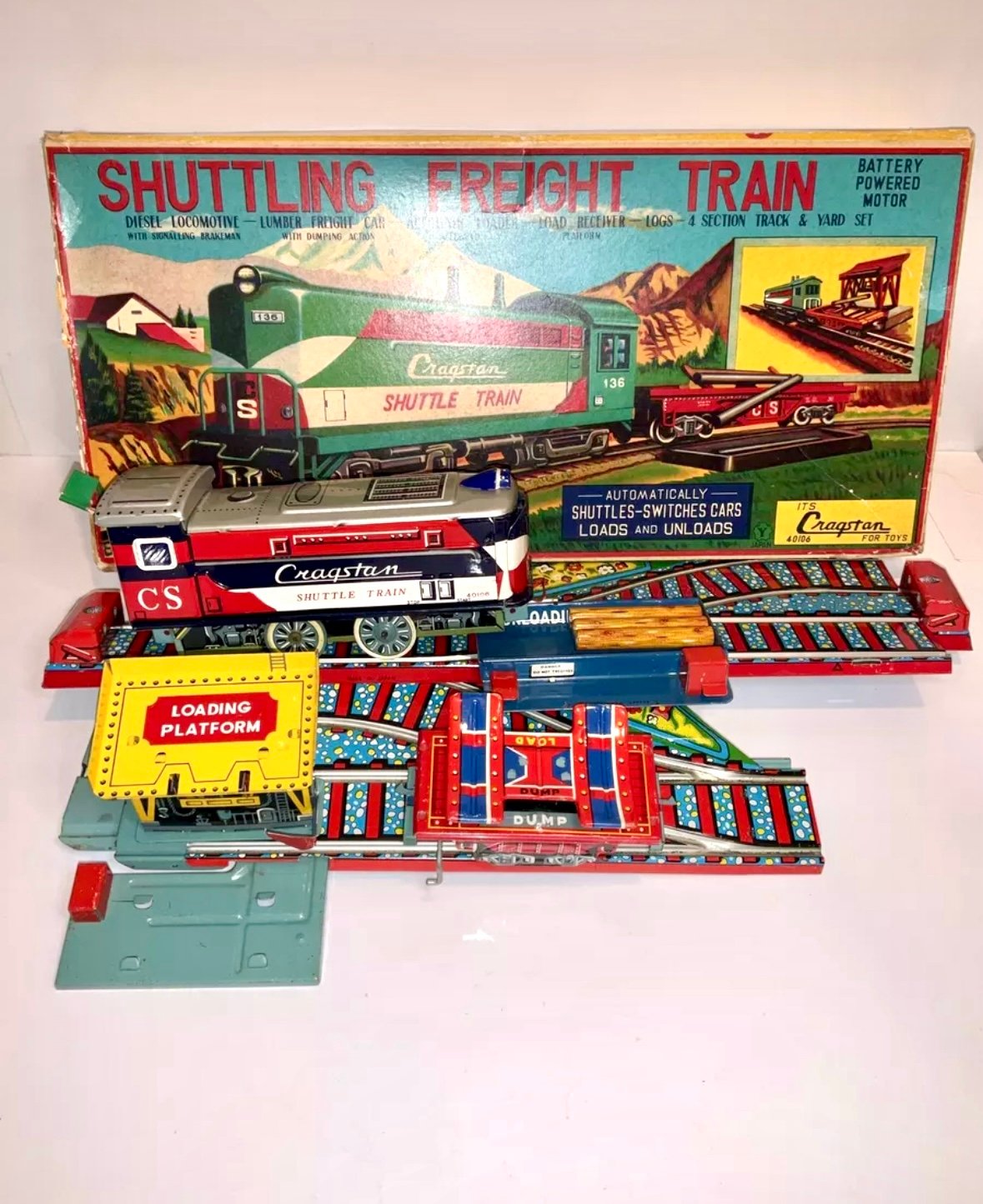 Vintage Tin CRAGSTAN #40106 SHUTTLING Battery Operated Train Set ~ Works!