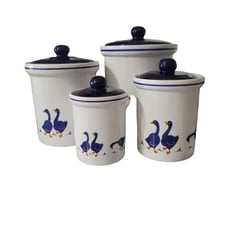 VTG Rosenthal Netter Italy Cookie Jar Lidded Canister Blue Geese Goose Farmhouse