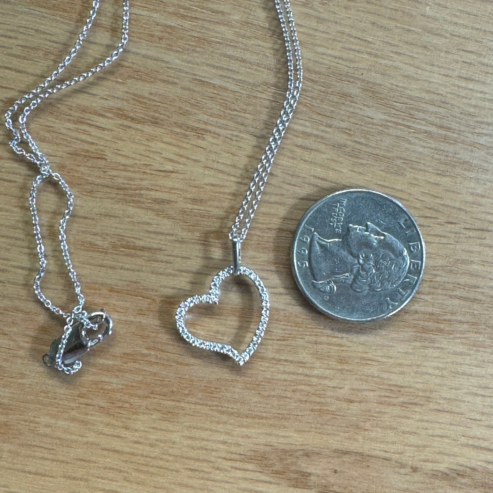 14k gold heart necklace with diamonds / 17” long / 3.8 grams / tested
