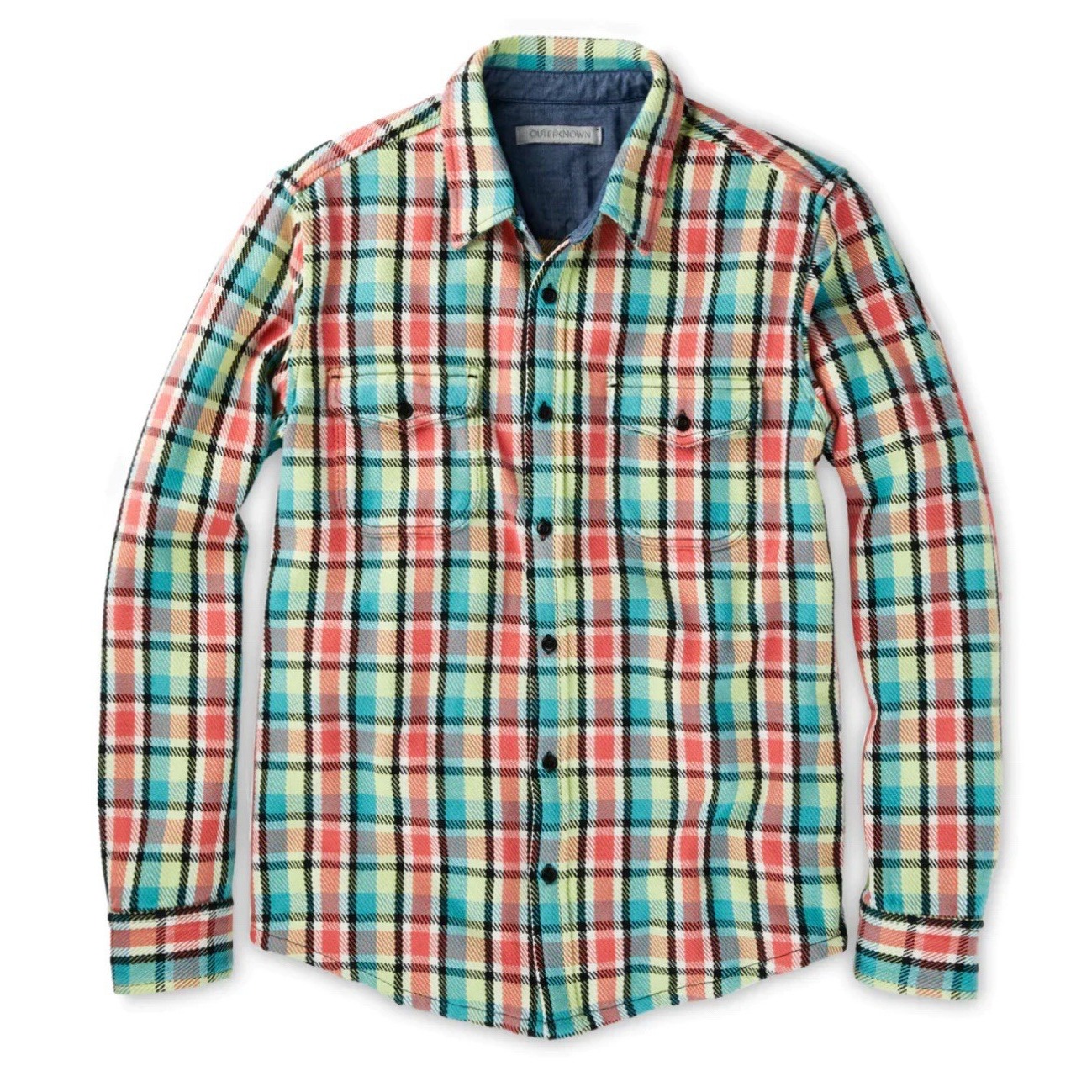 Outerknown Blanket Shirt Bright Coral Pallisades Plaid Large L