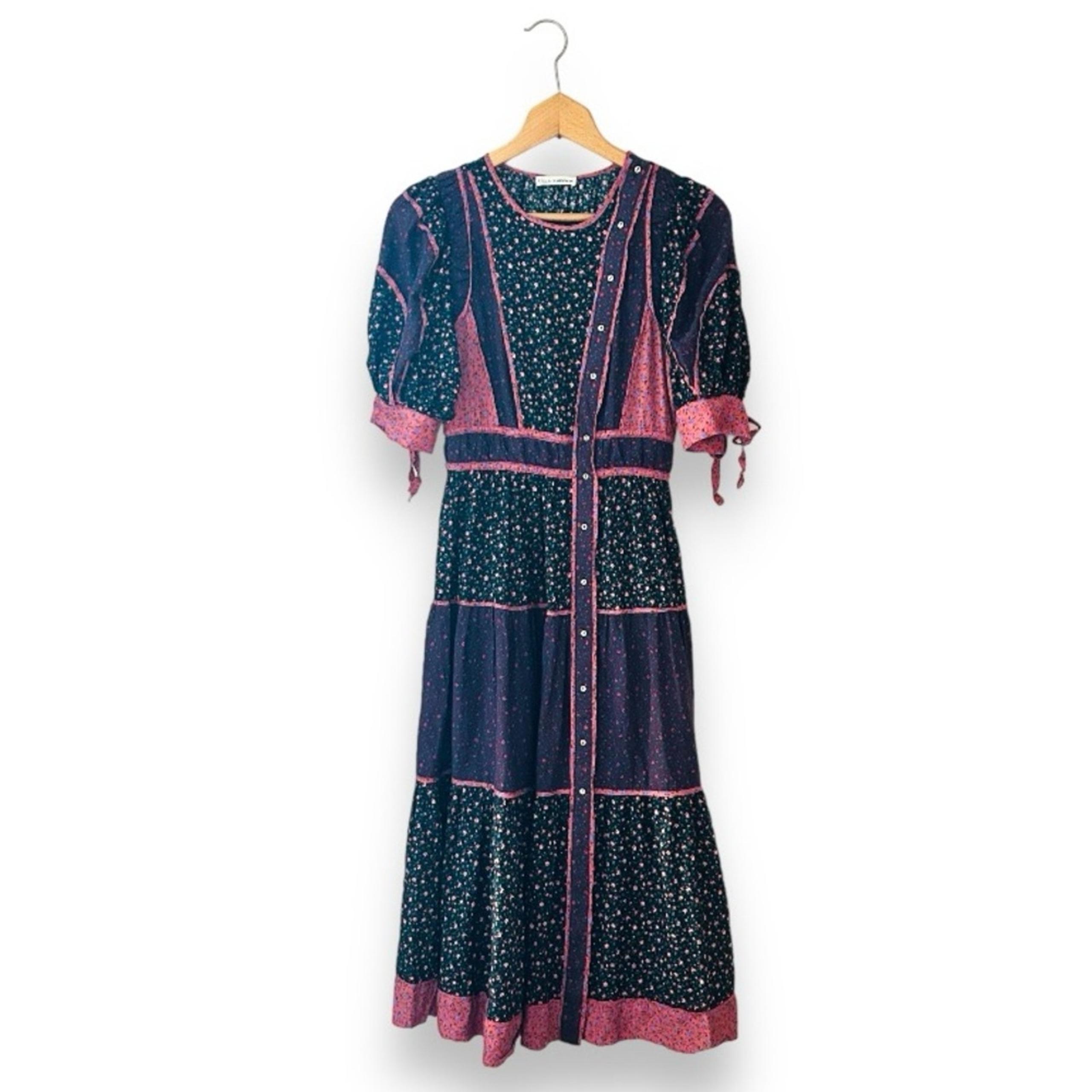 Ulla Johnson Verona Tiered Floral Patchwork Button Midi Dress Auburn 2 Women’s
