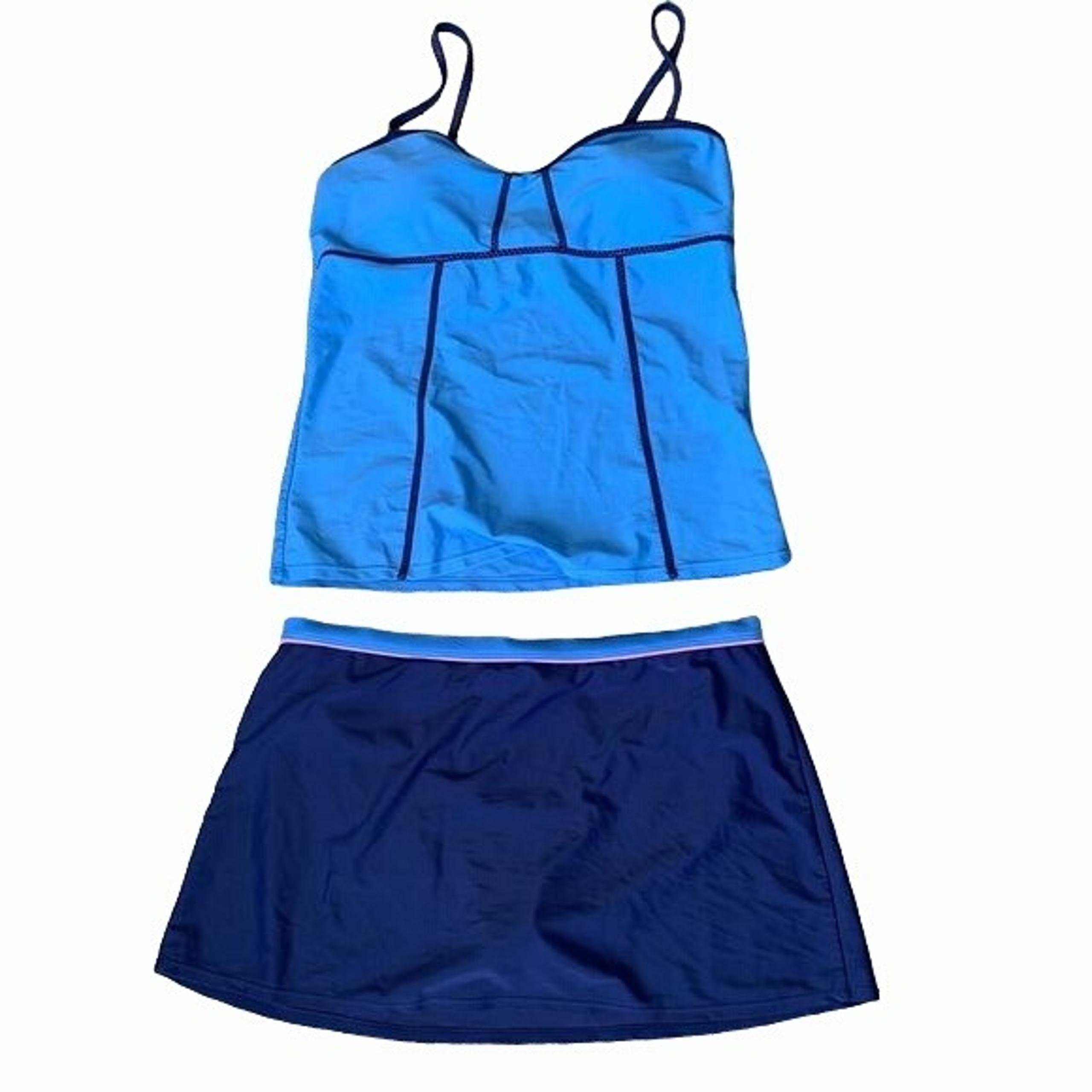 Athletech tankini skirted sz 14 blue navy pink color-blocked slimming padded cup