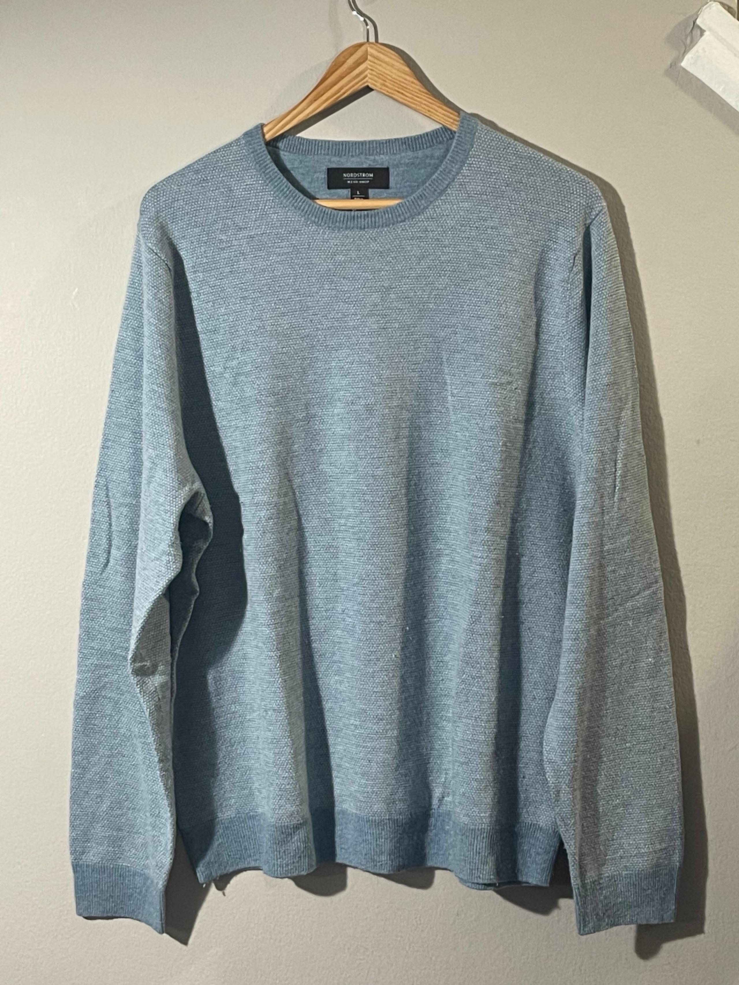 Nordstrom Men's Shop Blue Bird's Eye Crewneck Sweater Wool Blend  Size Large