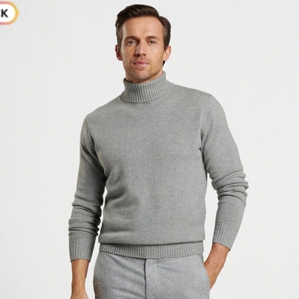 Peter Millar Men's British Grey Alpine Turtleneck Sweater Cashmere Wool Sz L