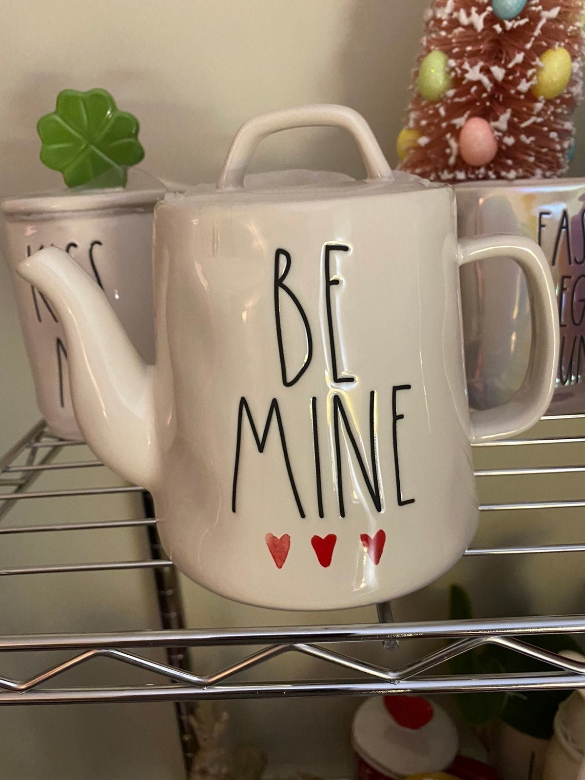 Rae dunn Be Mine Tea pot w/watercolor he