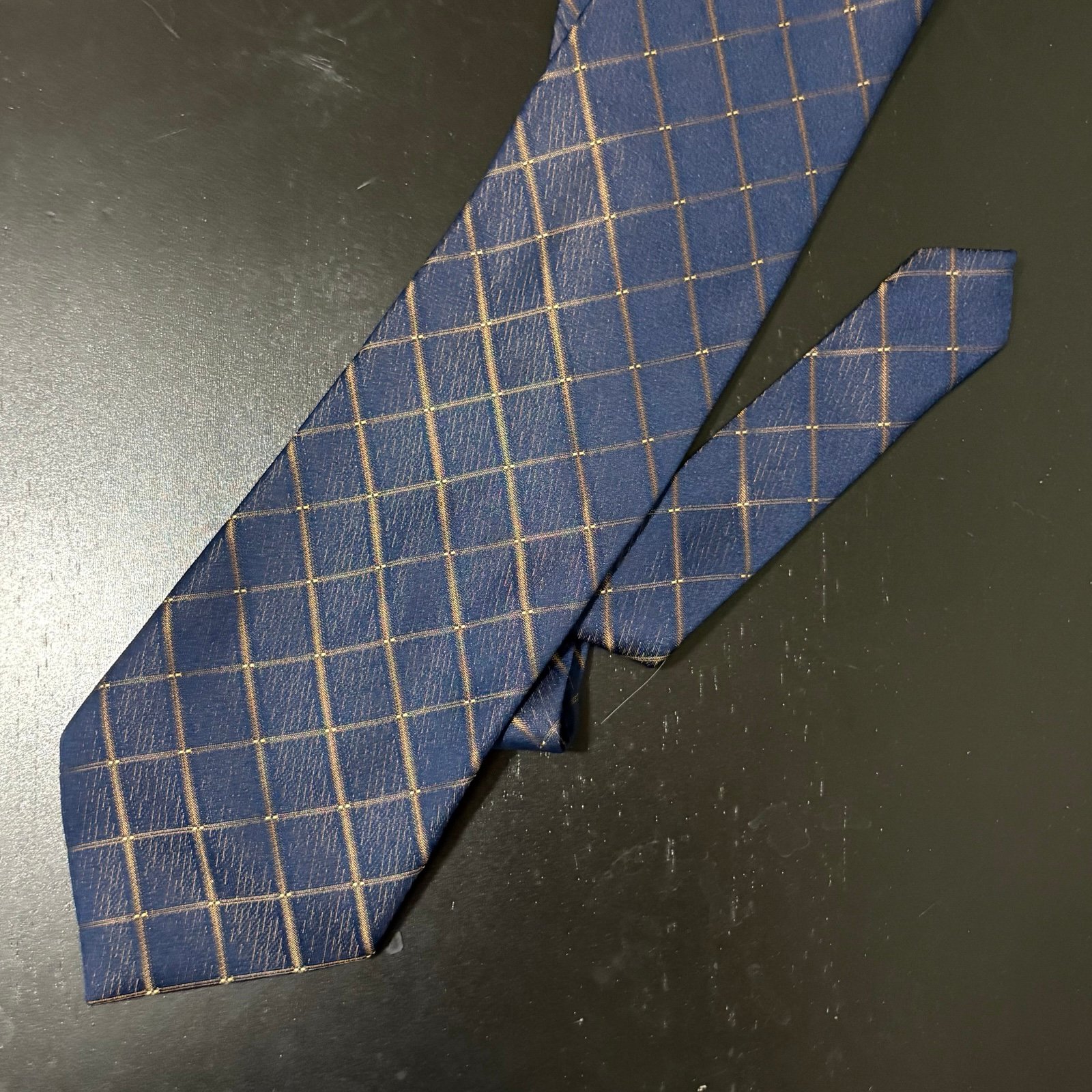Vintage blue and gold Tie, Handmade, 100% silk